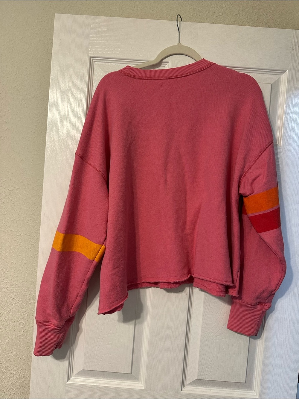 aerie Pink Crew Sweatshirt with Yellow and Red Stripe Accents - Picture 7 of 7